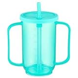 Sliner 1 Pcs Adult Sippy Cups for Elderly, Plastic Spill Proof Cups with 2 Handles Straw and Lid for Adults Hospital Disabled Handicapped Patients, 12 oz