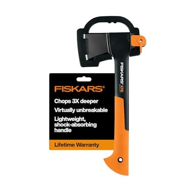 Fiskars X7 14" Lightweight Hatchet Axe with Sheath for Chopping Wood Kindling for Campfires while Outdoors & Camping, Insert-Molded Forged Steel Head, Low-Friction Blade, Shock Absorbing Handle