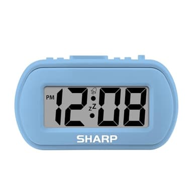 Sharp Digital Alarm Clock – Tactile Case with Soft Rubberized Finish - Battery Operated – Blue Backlight on Demand – Ascending Alarm – Easy to Use – Light Blue
