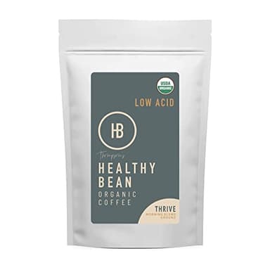 Healthy Bean Organic Ground Coffee Thrive Morning Blend - Low Acid Coffee Grounds for Sensitive Stomach - Medium Roast Blend, USDA Organic, High Antioxidants, Smooth and Rich Flavor, 11oz