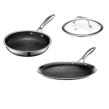 HexClad Hybrid Nonstick 3-Piece Cookware Set, 8" Pan, 8" Lid, and 12" Griddle Pan