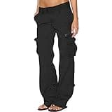 Cargo Pants Women High Waist Womens Cargo Pants with Pockets Baggy Low Waist Zipper Straight Y2k Pants Light Baggy Jogger Loose Sweatpants Trousers Black Cargo Pants Women M