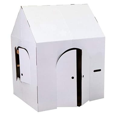Easy Playhouse Blank Crafty Cottage - Kids Art and Craft for Indoor Fun, Color, Draw, Doodle on this Blank Canvas – Decorate and Personalize a Cardboard Fort, 32" x 26.5" x 40.5" - Made in USA, Age 3+