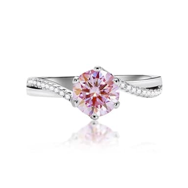 YSDD 925 Sterling Silver 6-Prong Petite Twisted Vine 1 Carat Round D Color/Pink Moissanite Ladies Engagement Wedding Promise Bridal Ring (Pink, 7.5)