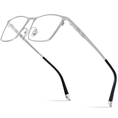 FONEX Titanium Glasses Frame for Men,Square Eyewear Full Optical Eyeglasses F85641 (F85641 Silver)