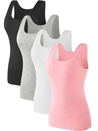 Air Curvey 4 Pack Tank Top for Women Basic Undershirt Tanks Sleeveless Casual Shirts Soft Seamless Layering Tops Black Grey White Pink M
