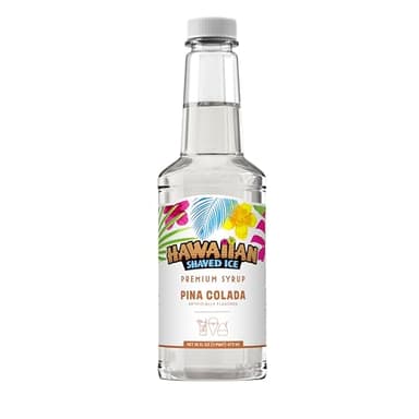Hawaiian Shaved Ice Pina Colada Syrup - Nut Soy Dairy Free - Flavor Fluffy & Crunchy Snow Cone - Shelf Stable - Makes 8 Servings - 16 ounces