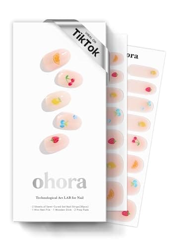 ohora Semi Cured Gel Nail Strips (N Fruit Party) - Works with Any Lamps, Salon-Quality, Long Lasting, Easy to Apply & Remove