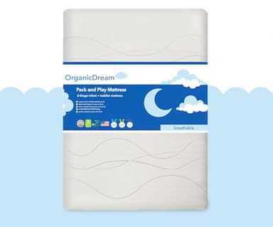 ORGANICDREAM Deluxe Pack & Play Mattress I 2-Stage Dual-Sided I GreenGuard Gold Certified I 100% Breathable I Firm Infant Side + Softer Side Memory Foam