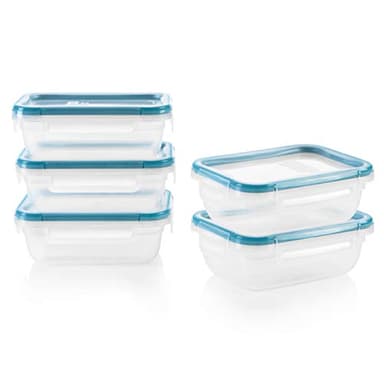 Snapware Plastic Total Solution 5-Pack (3-Cup) Food Storage Containers Set, Leakproof & Airtight Plastic Locking Lids Rectangular Tupperware, Non-Toxic BPA-Free Lids, Microwave Dishwasher Freezer Safe