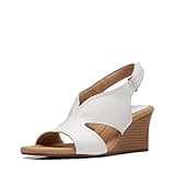 Clarks Women's Kyarra Aster Wedge Sandal, White Leather, 8