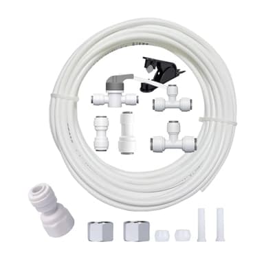 Refrigerator Water Line Kit Connection and 1/4 Compression Ice Maker Installation Kit，25FT 1/4In O.D.Water Line with Quick Fittings, for Adding a branch waterway on RO System（White)