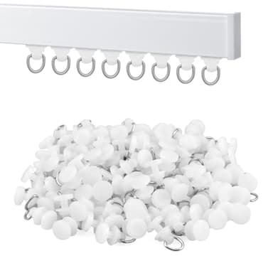 SATUY 100Pcs Plastic Curtain Track Glider, Ceiling Sliding Curtain Track Hooks, Shower Curtain Pulley for Window Shower Curtain Tracks（White）