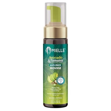 Mielle Organics Avocado & Tamanu Curly Hair Mousse - Anti Frizz Hair Foam for Curly, Wavy, Coily Styles - Medium Hold Styling to Define & Control for a Soft, Natural Shine Finish (7.5oz)