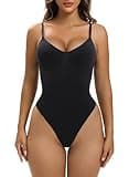 YIANNA Women Shapewear Tummy Control Bodysuit Seamless Sculpting Snatched Waist Body Suit Thong, YA5215-Black-S/M