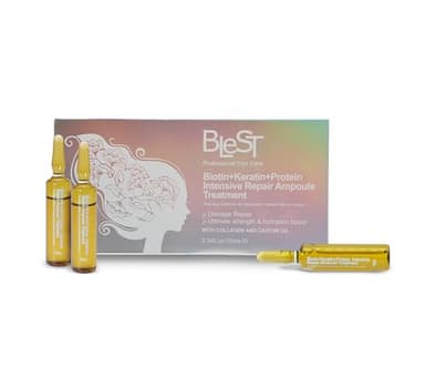 BLEST PROFESSIONAL HAIR CARE Intensive Repair Ampoules for Hair with Biotin Keratin Proteins Collagen and Castor Oil – Deep Hydration and Strengthening Treatment Loss and Frizz Control – 10x10ml