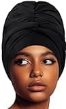 Swim Turban Waterproof Silicone Lined Swim Cap for Braids and Dreadlocks Long Hair Swim Caps for Women Youth - Large Swim Caps, Large, Black