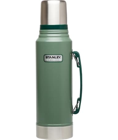 Stanley Heritage Classic Vacuum Bottle with Handle 1.1 qt | Wide Mouth w/Leakproof Cup Lid | Keep Drinks Hot or Cold | Insulated Stainless Steel Thermal Bottle | BPA-Free | Hammertone Green