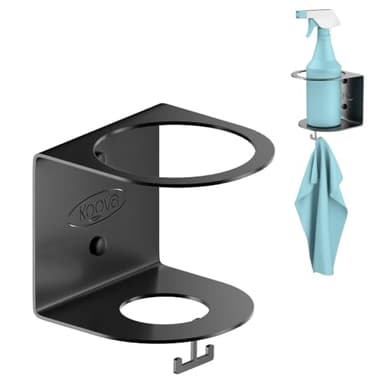Koova All-Purpose Spray Bottle Holder with Rag Hook | Wall Mount Organizer for Garage, Home & Shop | Heavy-Duty Powder Coated Steel | USA Made | Hardware Included
