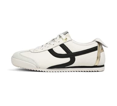 LUCKY STEP Women's Retro Fashion Sneakers Thin Sole Casual Walking Lightweight Tennis Trainers Running Gym Workout Classic Comfortable Athletic Shoes(Beige/Black,10)