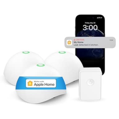 Meross Smart Water Sensor Alarm 3 Pack, WiFi Water Leak Detector Support Apple HomeKit, SmartThings, IP67 Waterproof with App Alerts, Alarm, 100M Range for Home Basement Kitchen (Meross Hub Included)