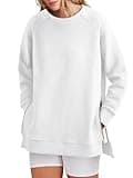 ANRABESS Womens Oversized Sweatshirt Crewneck Long Sleeve Tunic Pollover Shirt Side Zipper Hoodie Sweater 2025 Spring Clothes White Large
