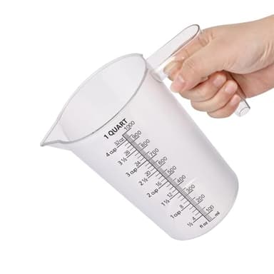 Food-Grade Plastic Measuring Pitcher – 32 Ounce & 4 Cups Measuring Cups with Handle for Liquid, Motor Oil, Pool & Lawn Chemicals, Dilution, Soap Mixing, Brewing, Commercial & Kitchen Use(1000ml)