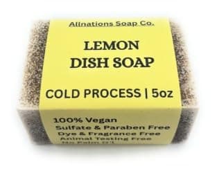Allnations Soap Co - Handmade Solid Dish Soap Bar - Free of Dyes and Fragrance - 5oz - Unscented - Vegan (Lemon)