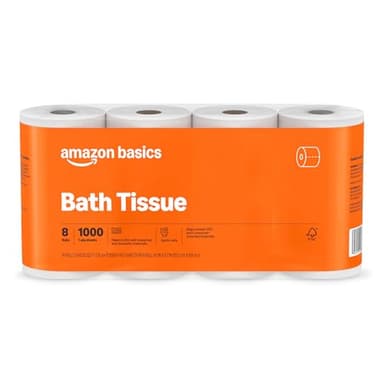 Amazon Basics 1000 Sheet 1-Ply Bath Tissue, 8 Rolls