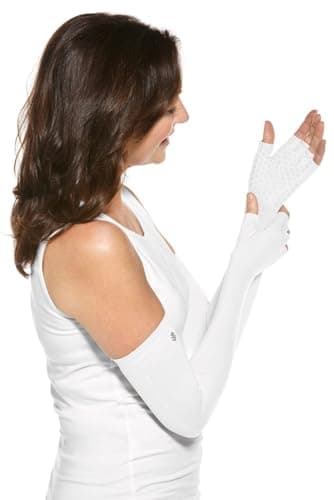 Coolibar Long Fingerless UV Sun Gloves - UPF 50+ Sun Protection - Perpetua in White