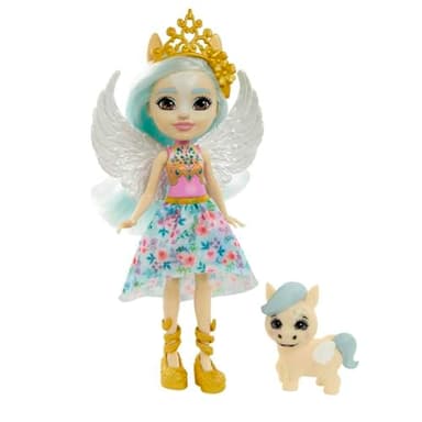 Enchantimals Paolina Pegasus Doll (6-in/15.2-cm) & Wingley Animal Friend Figure from Royals Collection, Small Doll with Removable Skirt and Accessories, Great Gift for 3 to 8 Year Old Kids