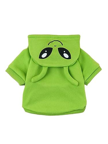 QWINEE Alien Dog Hoodie Dog Warm Jacket Coat Puppy Sweatshirt Christmas Halloween Dog Costume Cosplay Winter Dog Clothes Pet Apparel for Small Medium Dogs Cats Kitten Solid Green M