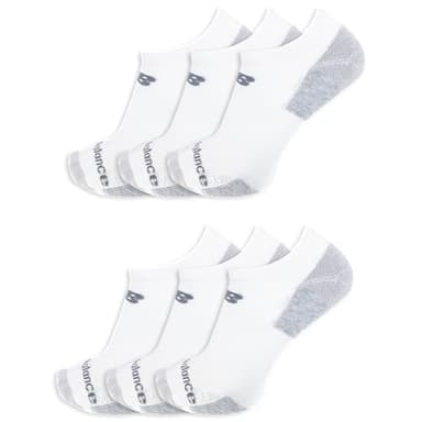 New Balance Men's and Women's Performance Recycled No Show Socks - 6 Pairs - Moisture Wicking & Durable Reinforcement, White, X-Large