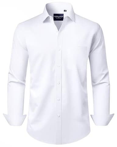 Alimens & Gentle White Button Up Shirt Men Non Iron Slim Fit Long Sleeve Stretch Dress Shirts Commute Work Button Down Shirt