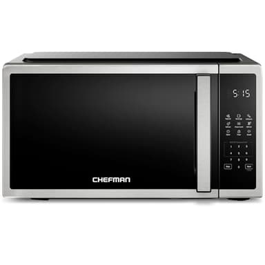 Chefman Compact Countertop Microwave Oven 0.7 Cu. Ft., 700W with 10 Power Levels, 3 Cooking Presets with One-Touch Express Cook, 2 Defrost Settings, Child Safety Lock, & Mute Button – Stainless Steel