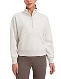 CRZ YOGA SoftAura Half Zip Sweatshirt for Women Long Sleeve Pullover Workout Casual Funnel Neck Tops with Pocket Milky White (Bone) Medium