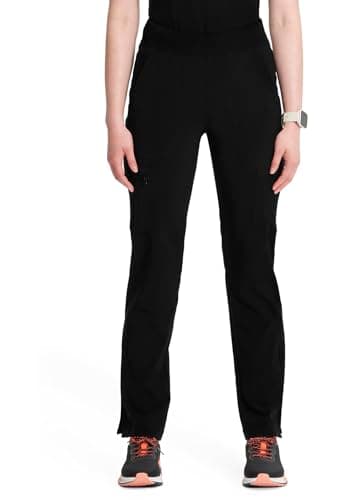 Cherokee Infinity Women's Scrub Pant Mid Rise Tapered Leg Pull-on Bottom with Moisture Wicking & 360° Stretch Fabric CK065A, M, Black
