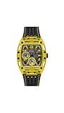 GUESS Men's 44mm Watch - Black Strap Black Dial Yellow Case