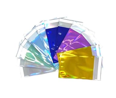 NATX 100Pcs 3.9x5.9"" Colorful Poly Mailers Holographic Metallic Aluminum Foil Glitter Badge Bag Shipping Envelopes Mailing Self Sealing Packaging Pouches Mylar Bags Storage Bags Silver (Purple)