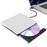 Hcsunfly External CD/DVD Drive for Laptop, USB 3.0 Ultra-Slim Portable Burner Writer Compatible with Mac MacBook Pro/Air iMac Desktop Windows 7/8/10/XP/Vista (White)