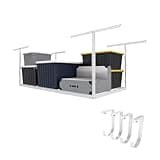 FLEXIMOUNTS 3x6 Overhead Garage Storage Adjustable Ceiling Storage Rack with 4-Pack Add-On Storage Flat Hook Accessory, 72" Length x 36" Width x 40" Height Storage Rack, White