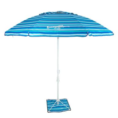 Tommy Bahama 7' ANCHORX Adjustable Beach Umbrella Base System with Sand Anchor and Carrying Bag, SPF 50+ Protection Portable Outdoor Market Umbrella, Blue Stripe