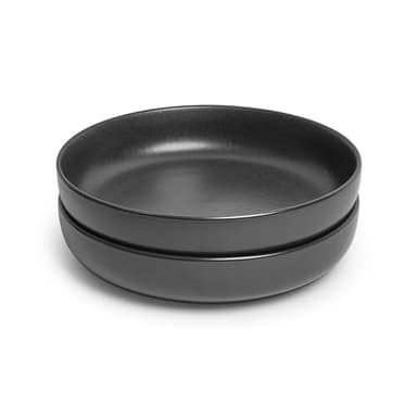 Sango Anderson Black Large Serving Bowl (Set of 2), 64.25 oz, 10" Stoneware Serve Bowls for Pasta, Salad & Dinner, Big Ceramic Bowls for Entertaining with Semi-Matte Glaze, Dishwasher & Microwave Safe