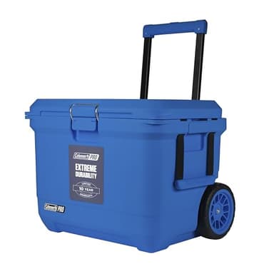 Coleman Pro Heavy-Duty 55qt Wheeled Ultra-Light Premium Hard Cooler, Extra-Thick Insulation Keeps Ice up to 5 Days, 92-Can Capacity, Heavy-Duty Wheels
