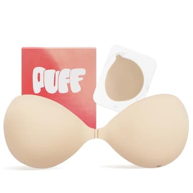 PUFF BODY Push Up Sticky Bra for Women – Strapless Backless Invisible Adhesive Lift Bra, Waterproof, Portable & Reusable Silicone Bra for Dresses Nude