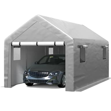 Jocoevol Carport 10x20 FT Enclosed Carport with Roll-up Windows, Portable Garage with Removable Sidewalls & Doors, Car Canopy Tent with Sandbags All-Season Tarp for Car Boat Truck Motorcycle