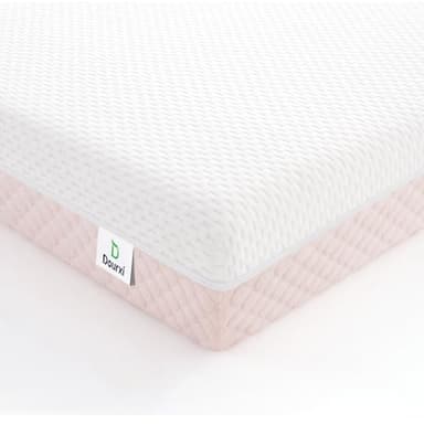 Dourxi Mini Crib Mattress, 38x24X4 Inch Dual Sided Comfort Gel Memory Foam, Breathable Premium Baby Mattress for Mini and Portable Cribs w/Removable Outer Cover - White&Pink