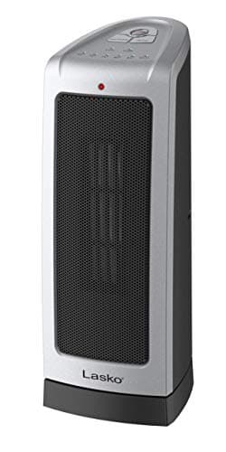 Lasko Oscillating Ceramic Tower Space Heater for Home with Adjustable Thermostat, 2-Speeds, 16 Inches, Silver, 1500W, 5309