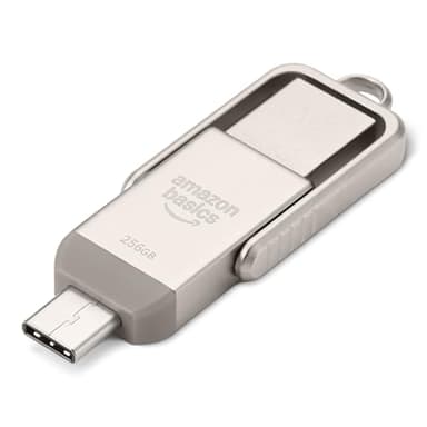 Amazon Basics 256GB USB Flash Drive, Thumb Drive Memory Stick with USB C and USB A Dual Ports, Champagne Silver