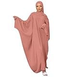 IKADEX Muslim Dress for Women Pakistani Kaftan Abaya Robe + Hijab Arabic Islamic Prayer Clothes Dubai Outfits Pink Set